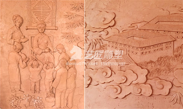 艺匠雕塑客家祝寿图浮雕