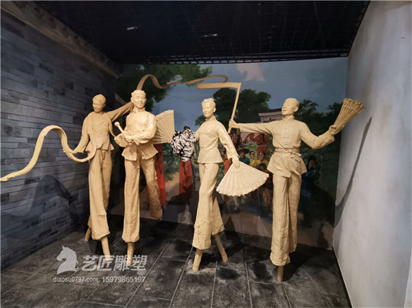 踩高跷雕塑 客家习俗人物雕塑
