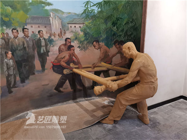 抢打轿雕塑 赣州客家习俗雕塑