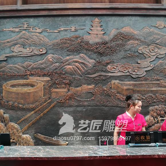 酒店前台 玻璃钢仿铜浮雕